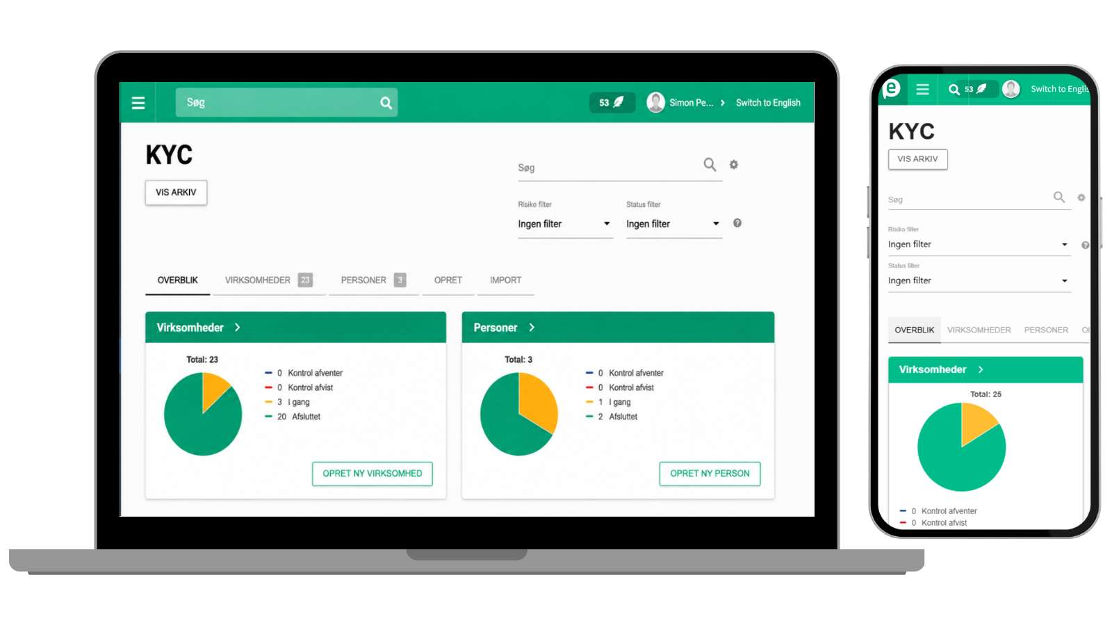 ePact KYC-brugerfladen på computer, tablet og mobil
