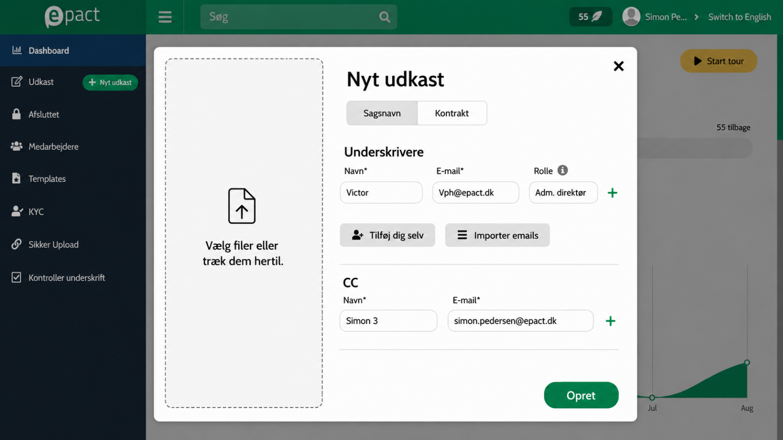 Dialog til oprettelse af et nyt udkast i ePact Sign